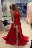 Light Red Long Front Split Simple Cheap Prom Dresses HZ0509
