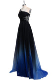 Chiffon A Line Sweep Train One Shoulder Sleeveless Beading Prom Dress HZ0509