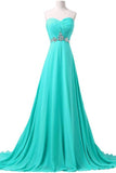 Long Teal Chiffon Strapless Beading Handmade Prom Dresses HZ0509