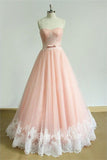 Beautiful Handmade Strapless Long Pink Lace Prom Dresses HZ0509