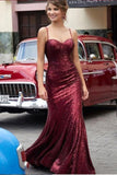 Burgundy Sequin Sparkly Prom Dresses,Long Straps Party Dresses HZ0509