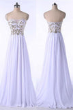 White Chiffon High Low Beading Sweetheart Neckline Prom Dresses HZ0509