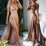 Line Spaghetti Straps Sexy Slit Prom Dresses. Cheap Long Evening Dress HZ0509