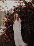 Sleeve Ivory Sheath Backless Lace Applique Long Boho Wedding Dress HZ0509
