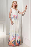 Simple Cheap Printed Long Chiffon V-neck Prom Dresses HZ0509