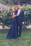 Navy Blue Off the Shoulder Mermaid Long Prom Dresses HZ0509