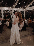 Sleeve Ivory Sheath Backless Lace Applique Long Boho Wedding Dress HZ0509