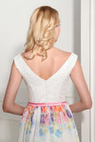 Simple Cheap Printed Long Chiffon V-neck Prom Dresses HZ0509