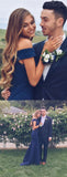 Navy Blue Off the Shoulder Mermaid Long Prom Dresses HZ0509