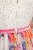 Simple Cheap Printed Long Chiffon V-neck Prom Dresses HZ0509