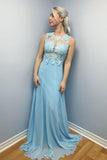 A-line Blue Chiffon Long Lace Appliques Prom Dress HZ0509