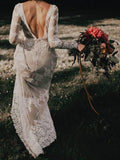 Sleeve Ivory Sheath Backless Lace Applique Long Boho Wedding Dress HZ0509