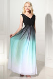 Pretty V-neck Back Up Lace Ombre Chiffon Long Prom Dresses HZ0509