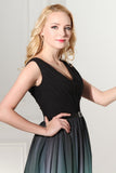 Pretty V-neck Back Up Lace Ombre Chiffon Long Prom Dresses HZ0509