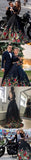 Piece Lace Top Floral Black Long Sleeves Satin Prom Dress with Appliques HZ0509