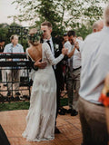Sleeve Ivory Sheath Backless Lace Applique Long Boho Wedding Dress HZ0509