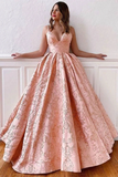 Ball Gown Spaghetti Straps Cross Back Blush Pink Long Prom Dresses HZ0509