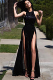Sexy High Slit A-line Long Formal Chiffon Prom Dresses HZ0509