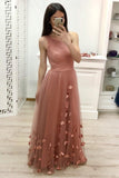 Shoulder A Line Tulle Floor Length Prom Dresses Cheap Long Evening Dress HZ0509