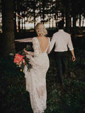 Sleeve Ivory Sheath Backless Lace Applique Long Boho Wedding Dress HZ0509