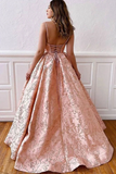 Ball Gown Spaghetti Straps Cross Back Blush Pink Long Prom Dresses HZ0509