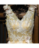 Flowy Long Tulle V Neck Prom Dress With Lace Butterflies HZ0509