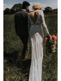 Sleeve Ivory Sheath Backless Lace Applique Long Boho Wedding Dress HZ0509