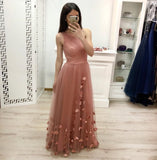 Shoulder A Line Tulle Floor Length Prom Dresses Cheap Long Evening Dress HZ0509