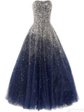 Beauty Long Ball Gown Strapless Sequin Shiny Modest Prom Dresses HZ0509