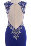Royal Blue V-neck Zipper Back Prom Dresses HZ0509