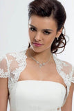 Sleeve Lace Bolero Jacket Ivory Lace Bridal Top, Cheap Lace Appliques Wedding Jacket HZ0509