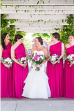 One-Shoulder Floor-Length Fuchsia Chiffon Bridesmaid Dresses HZ0509