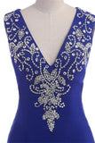 Royal Blue V-neck Zipper Back Prom Dresses HZ0509