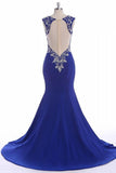 Royal Blue V-neck Zipper Back Prom Dresses HZ0509
