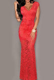 Sexy Long Lace Mermaid Sheath V-neck Open Back Prom Dresses HZ0509