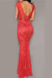 Sexy Long Lace Mermaid Sheath V-neck Open Back Prom Dresses HZ0509