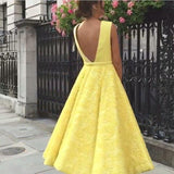 Lace A Line Deep V Neck Prom Dress,Homecoming Dresses HZ0509