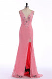 Lace Mermaid Font Split Long V-neck Prom Dresses HZ0509