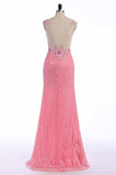 Lace Mermaid Font Split Long V-neck Prom Dresses HZ0509