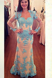 Beading Mermaid Open Back Long Sleeves Modest Prom Dresses HZ0509