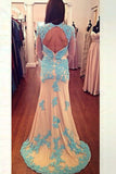 Beading Mermaid Open Back Long Sleeves Modest Prom Dresses HZ0509