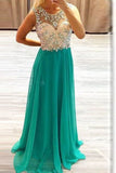 Long Chiffon Beading Cap Sleeves Elegant Prom Dresses HZ0509