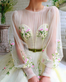 A-line Long Sleeves Tulle Long Prom Dress With Embroidery HZ0509