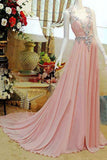 Pink High Low Backless Beading Long Chiffon Prom Dresses HZ0509