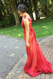 Lace Tulle Long Bow Sash Charming Prom Dresses HZ0509