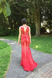 Lace Tulle Long Bow Sash Charming Prom Dresses HZ0509