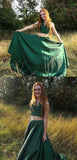 Two Pieces A Line Simple Long V Neck Prom Dresses HZ0509