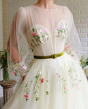 A-line Long Sleeves Tulle Long Prom Dress With Embroidery HZ0509