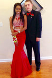 Beading 2 Pieces High Neck Long Mermaid Prom Dresses HZ0509