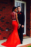 Beading 2 Pieces High Neck Long Mermaid Prom Dresses HZ0509